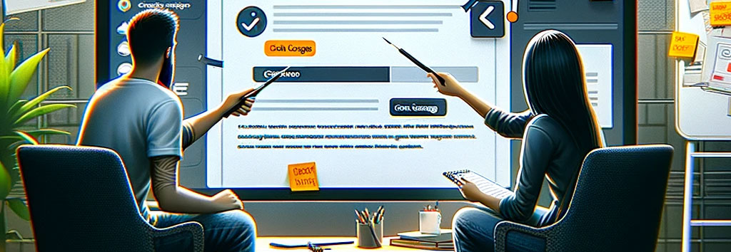 Ein Bild, welches eine kollaborative Umgebung zeigt, die sich auf die "Überarbeitung von Inhalten" für Webseiten und Online-Shops konzentriert.